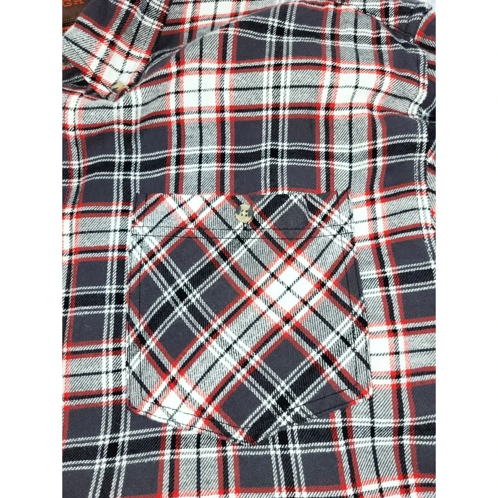 Ranch Tough Gray/Red‎ Plaid Button Down Flannel Shirt Pocket XL Tall Outdoor